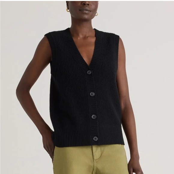 Quince Cashmere Fisherman Sweater Vest, black, M